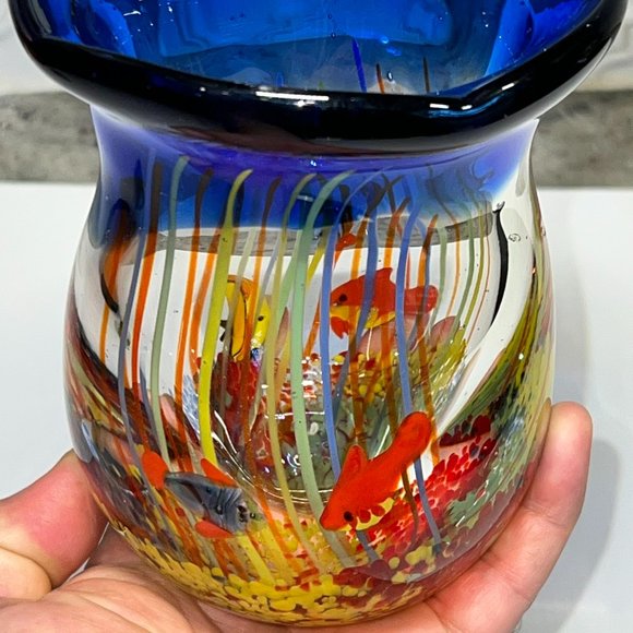 Heavy thick Art Glass Blown Tropical Fish Aquarium Vase Murano Style - Picture 4 of 16